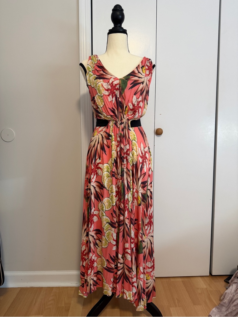 & Other Stories Coral Floral V-Neck Maxi Dress